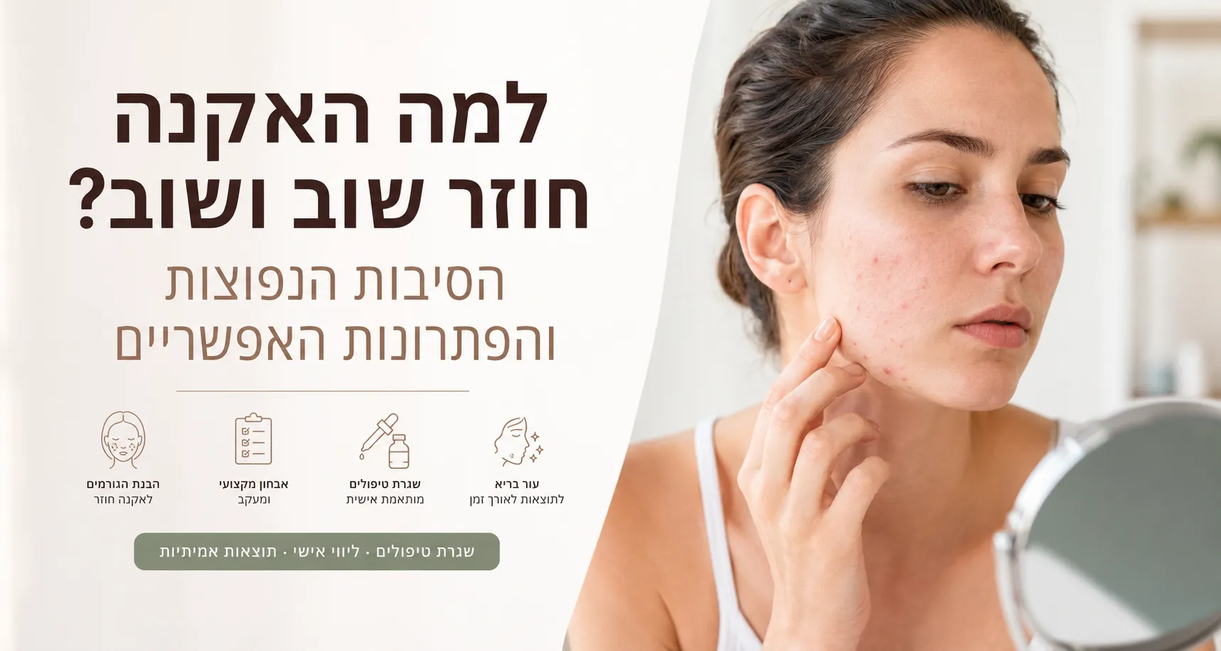 אישה המתמודדת עם מצב שבו האקנה חוזר באזור הפנים